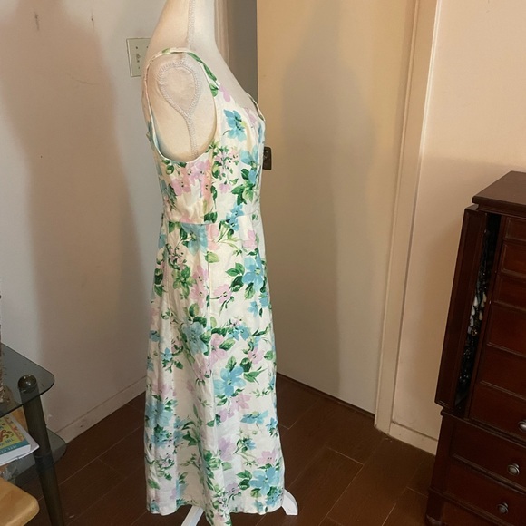 Old Navy floral midi dress linen size Large straps flower print white blue green - Picture 7 of 14